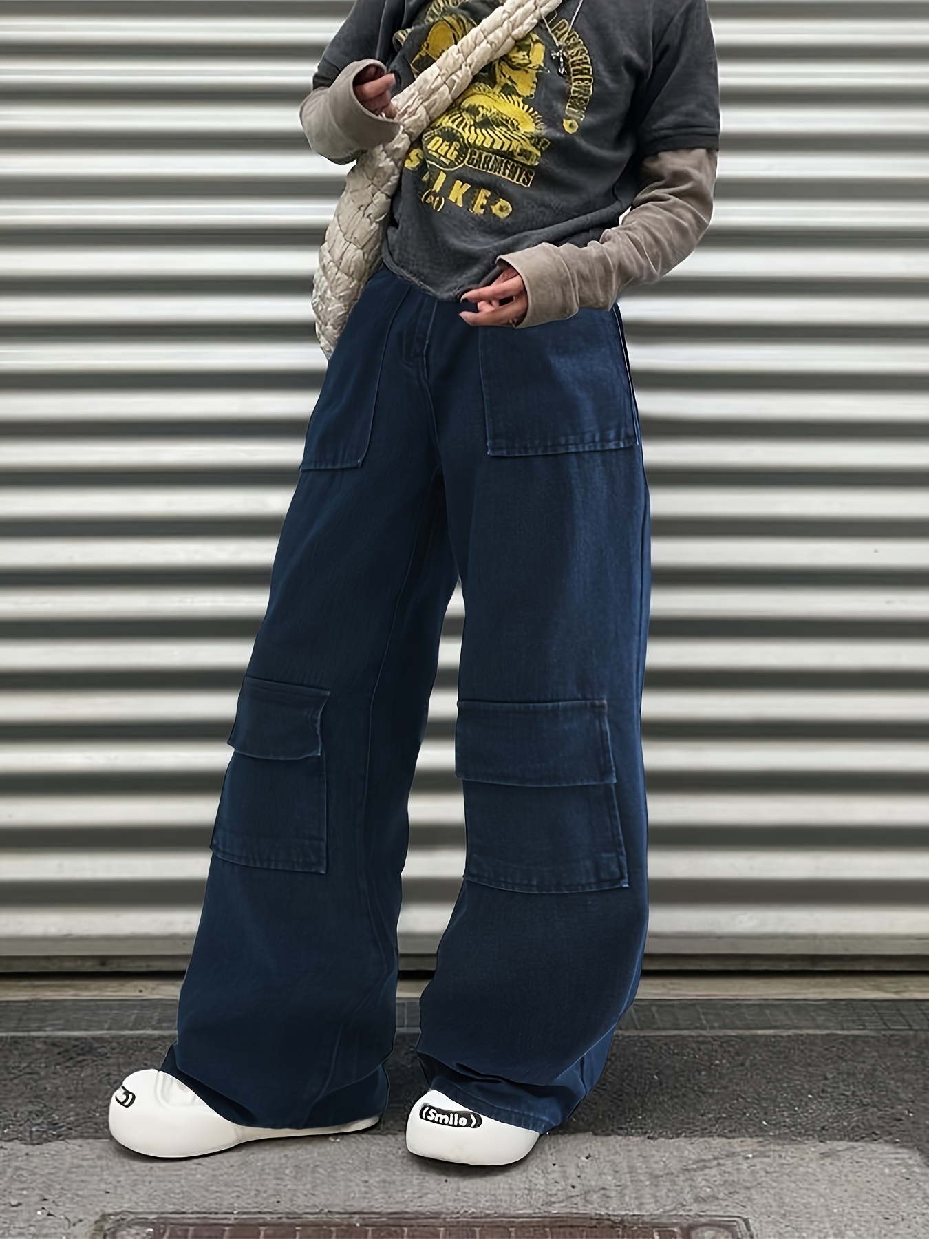 Jean Droit Garçon Cargo Baggy - Taille Élastique, Style Hip Hop Y2K - Pour Printemps/Automne - 10