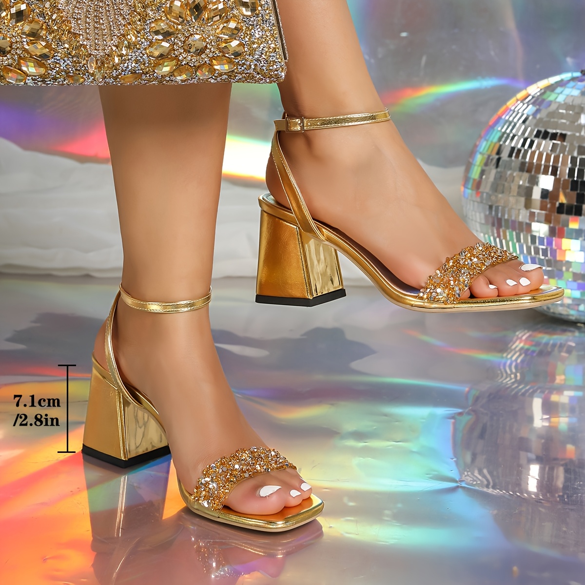 sandales à talons épais femmes bout carré doré confortables Temu