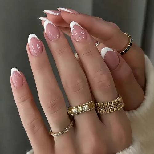 ensemble de 30 faux ongles pour manucure française, , roses et brillants - embouts , parfait pour et lété, faux ongles à coller avec gel et lime , idéal et pour le nail art | faux ongles pour manucure française | faux ongles à embout brillant