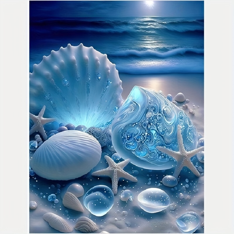 

5d Diamond Painting Kit For Adults - Animal-themed Round Diamond Beach Shell Art, Canvas Gem Craft Home Wall Decor, 30x40cm Sea Shell Design Diamond Art Kit