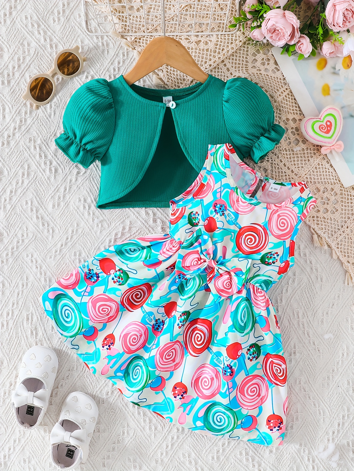 Meisjes Pasgeboren Zomer Korte Mouw Jas Strik Positionering Kleine  Aardbei Print Jurk Set Twee Stukken, Perfect voor Buiten