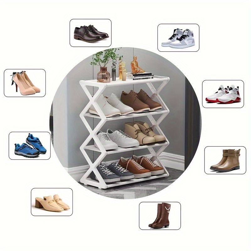 1pc   4 tier shoe rack organizer   metal and plastic construction sturdy storage for closet garage hallway stackable entryway shoe shelf   to 12 pairs versatile for   room types black finish no electricity or battery needed details 0