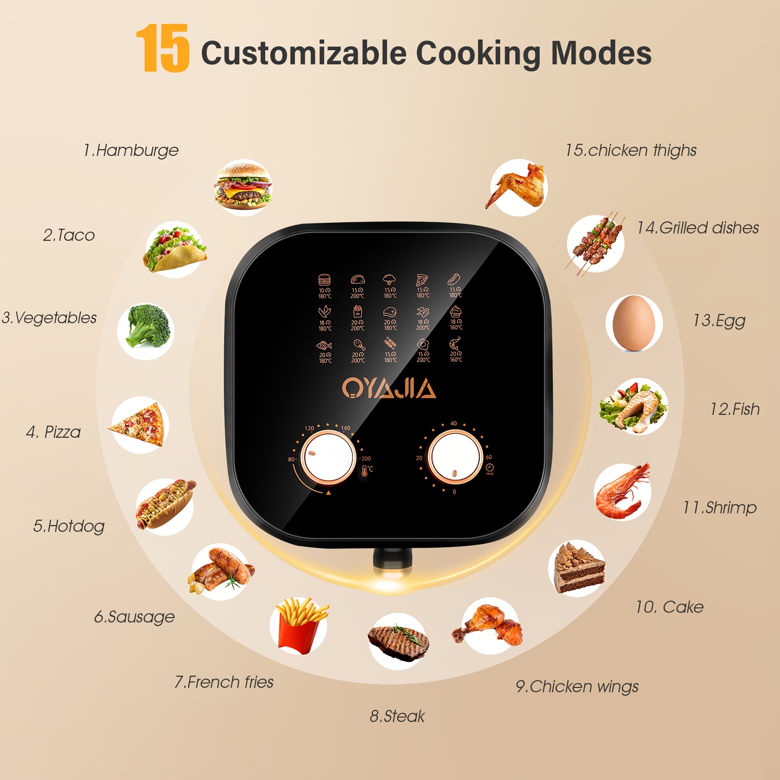 Friteuse à Air 5L, Capacité Familiale Améliorée, Fenêtre Visuelle, Température Réglable, Minuterie de 60 Minutes, 15 Recettes, Panier Carré en Acier Inoxydable, Réchauffage des Restes, Cuisine Facile pour Petit-Déjeuner et Dîner Plus Sains en Quelques Minutes