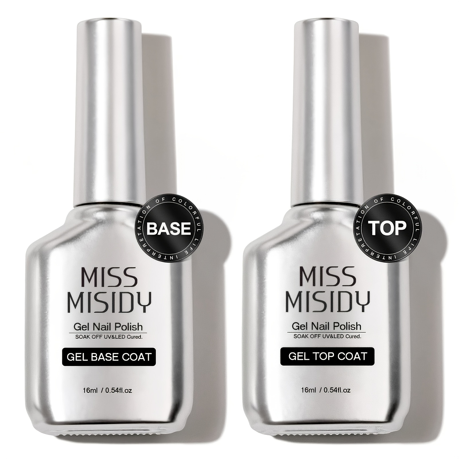 TEMU Miss Misidy 2pcs 16ml Coat And Set - Shine Finish And Long Lasting, Soak Off Led Nail Lamp Gel Base Finish Nail Art Design Manicure Gifts For Women