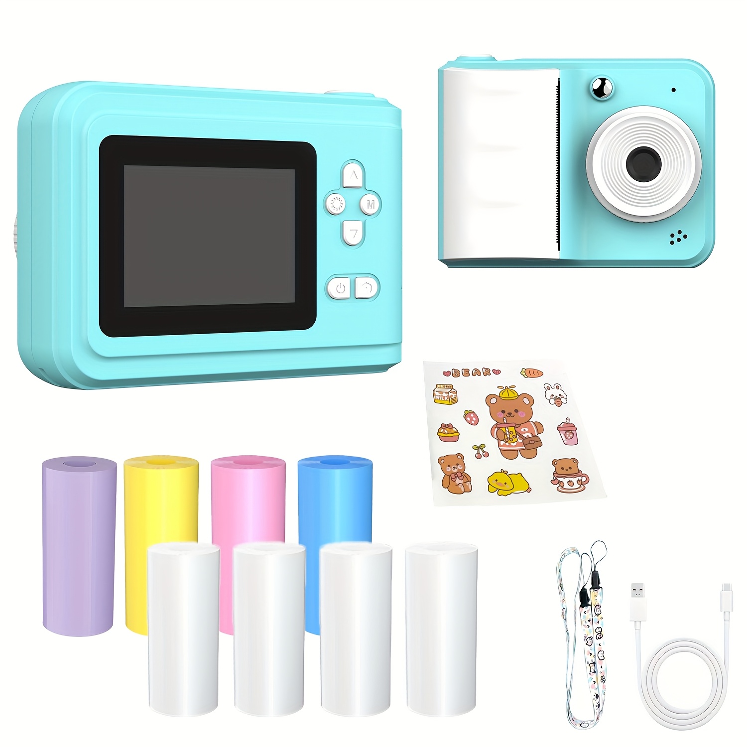 TEMU 1080p Hd Instant Photo Printing Camera, Hd Instant Photo Printing , Includes 5 Rolls Of Color Photo Paper And 3 Rolls Of White Photo Paper,