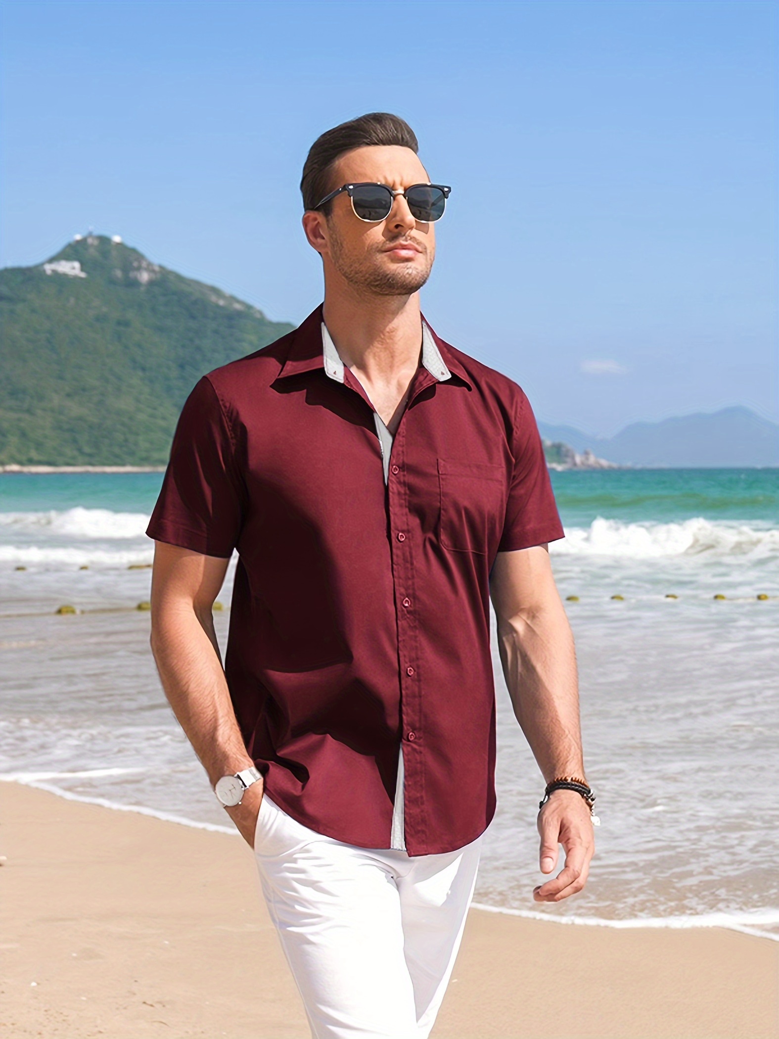Walmart Red Button Up Shirt Mens Short Sleeve Mens Short Sleeve Button Dress  Shirt Wrinkle Free
