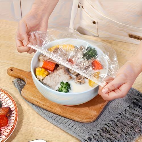 100 piezas de envoltura plástica desechable de grado alimenticio - tapas selladoras de , ideales para almacenamiento de alimentos, cocina , picnics, barbacoas - de multifuncional para tazones, platos, frutas, verduras - cubiertas transparentes para en la