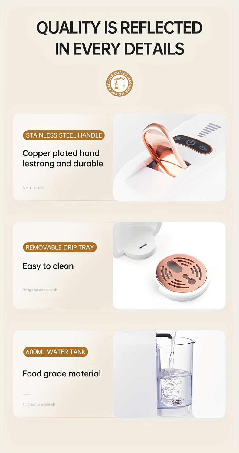 MK606 Cafelffe 5‑in‑1 Kapsel-Kaffeemaschine, 19 Bar Espresso Maker, kompatibel mit Nescafé, DG, K‑Cup & Kaffeepulver