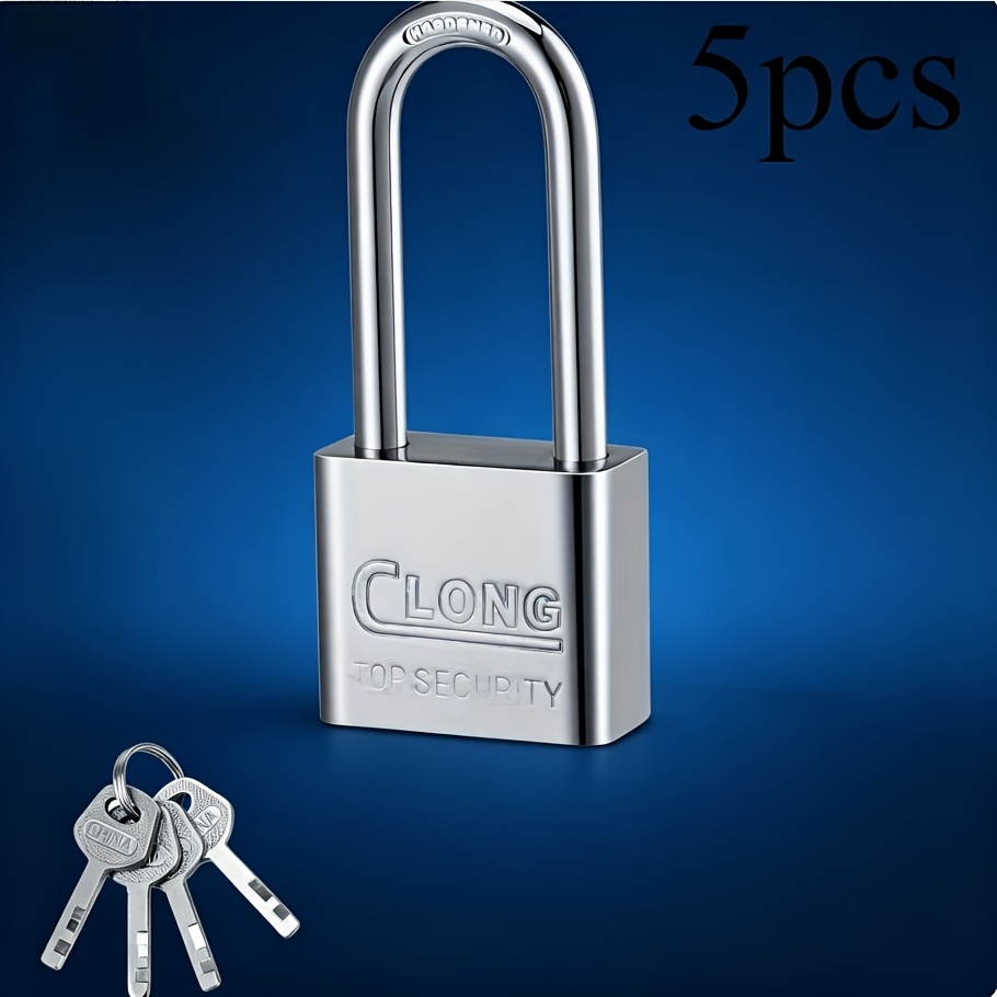 TEMU 1 Set (1pc Lock And 4pcs Keys) Heavy Duty Metal Padlock With Long Shackle, Anti-theft Security Lock Suitable For Warehouse, Gym Lockers, Fences