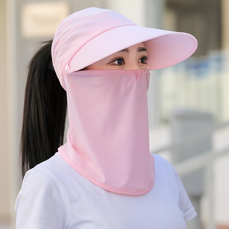 Women Summer Visors Caps Detachable Face Mask Neck Cover Scarf Sun