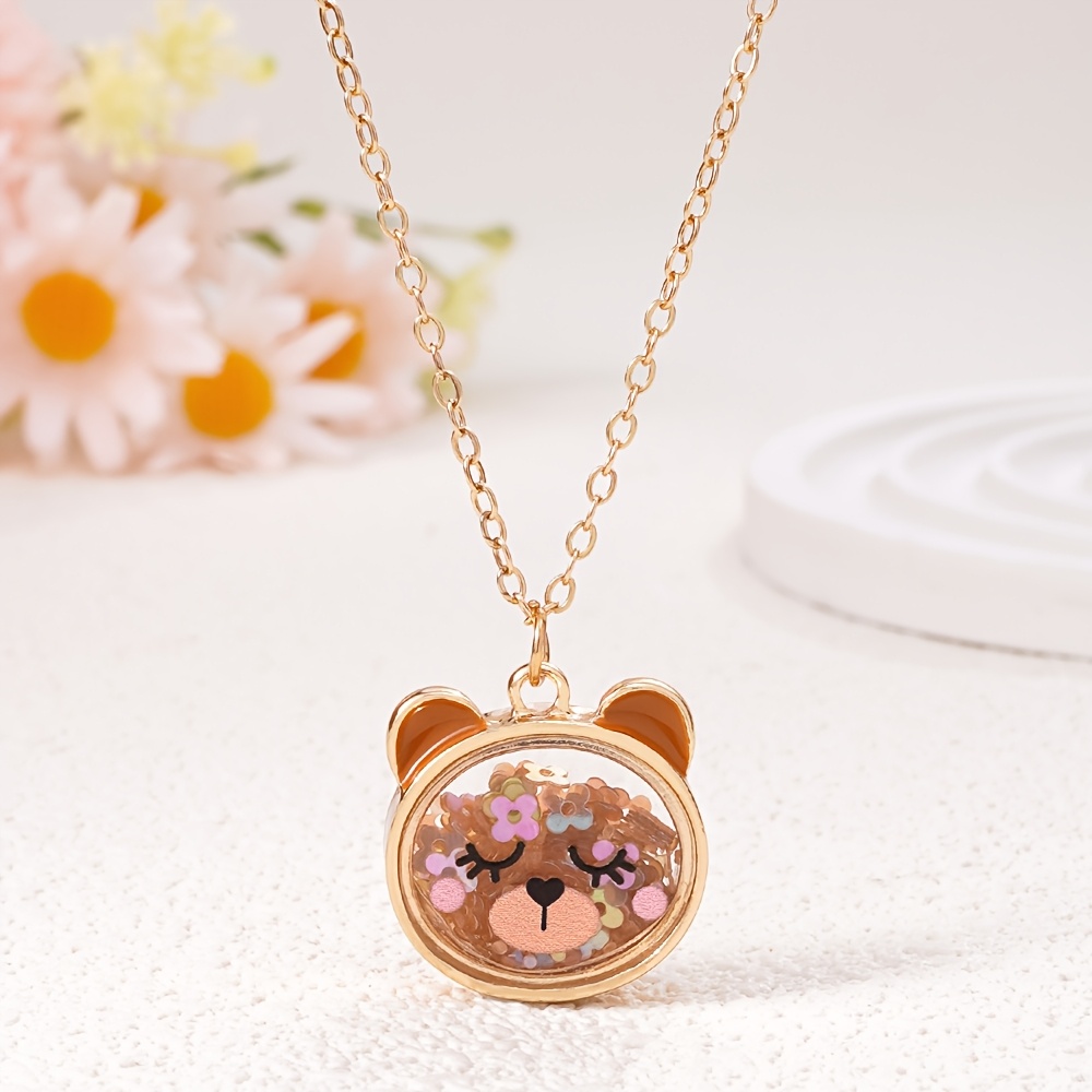 Girls' Cat Frog Bear Pink Filled Pendant Necklace