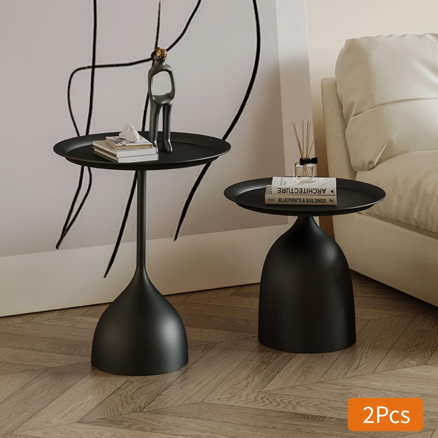 Image of 2pcs Set, Home Decoration Round Coffee Table, Nordic Style Simple Side Table - Creative , Suitable For Small Spaces, With Living Room Sofa And Bedroom, Floor Tray, Bedside Table