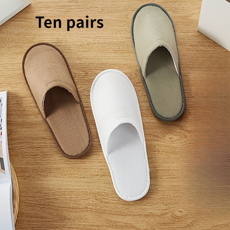 

10 Pairs Solid Color Disposable Slippers, Non-slip Eva Sole, Fabric Upper/inner/insole, Universal Fit For Hotels, B&bs, And Home Use