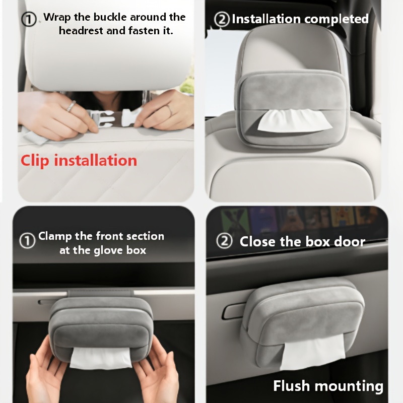 1-Pack Car Tissue Box with Multiple Installation Methods, Car Passenger Side Tissue Holder, Seat Back Hanging Tissue Pouch, Multi-Functional Armrest Box Tissue Dispenser