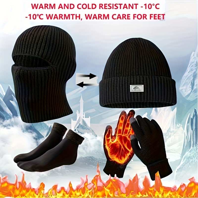 3pcs Winter Windproof And Warm Set: , Touchscreen Gloves, Fleece-lined Snow Socks