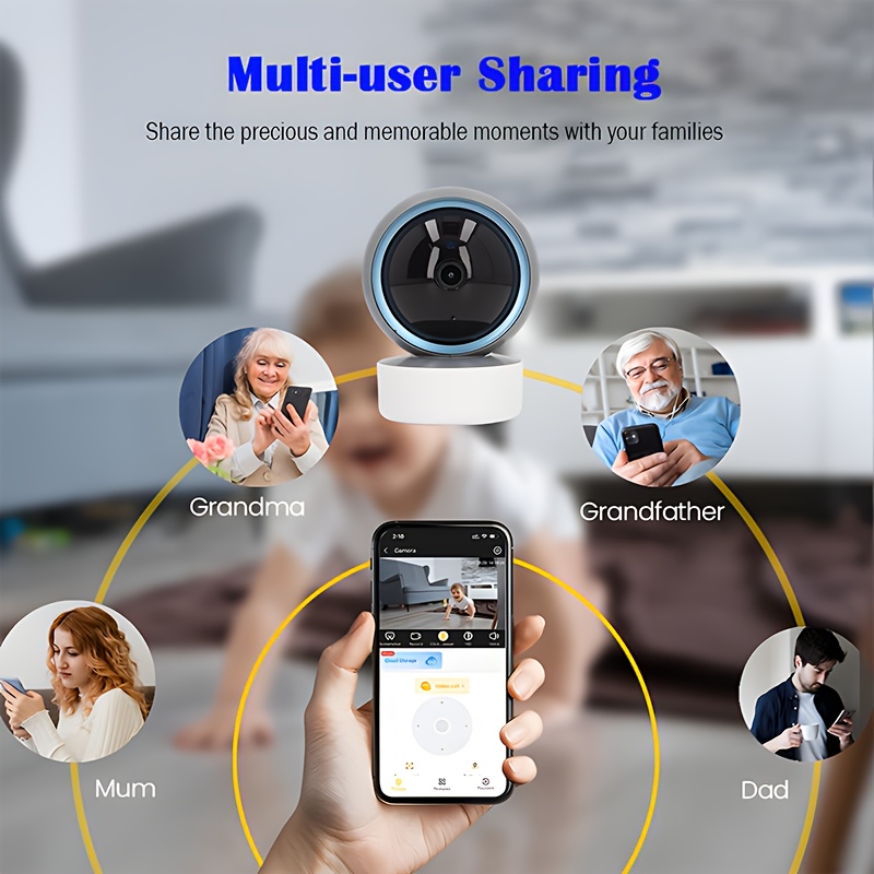 Monitor inteligente 1080P, cámara de vigilancia inalámbrica FHD para hogar, conexión dual-band 5G/2.4G WiFi, lente con giro panorámico 360°/90°, control por APP móvil, visión nocturna, detección de movimiento, llamadas bidireccionales, compatible con tarjeta de memoria/almacenamiento en la nube
