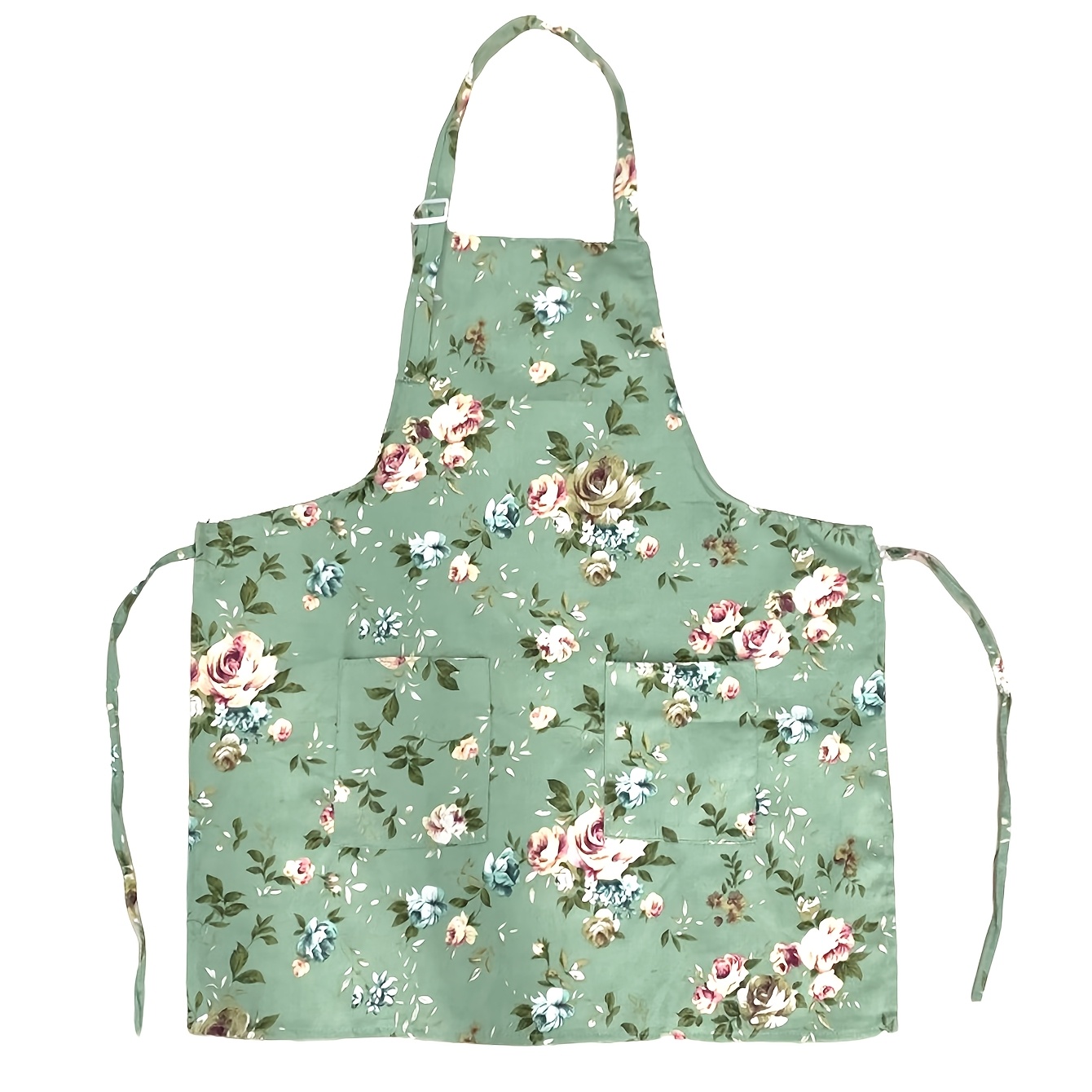 Chic Floral Kitchen Apron With Adjustable Dual Pockets - Vintage Country Style, Perfect For Cooking, Bbqs & Home Cleaning