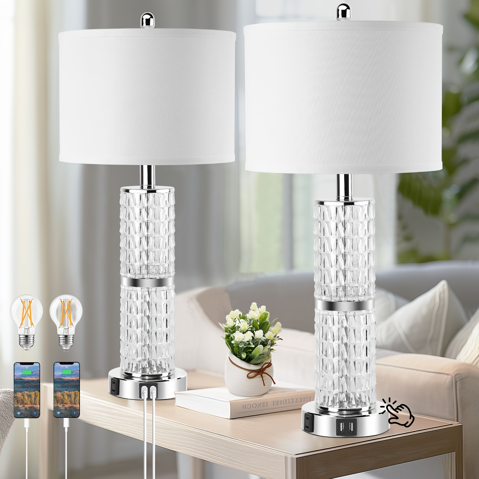 26 tall table lamps set touch control lamp usb ports Temu