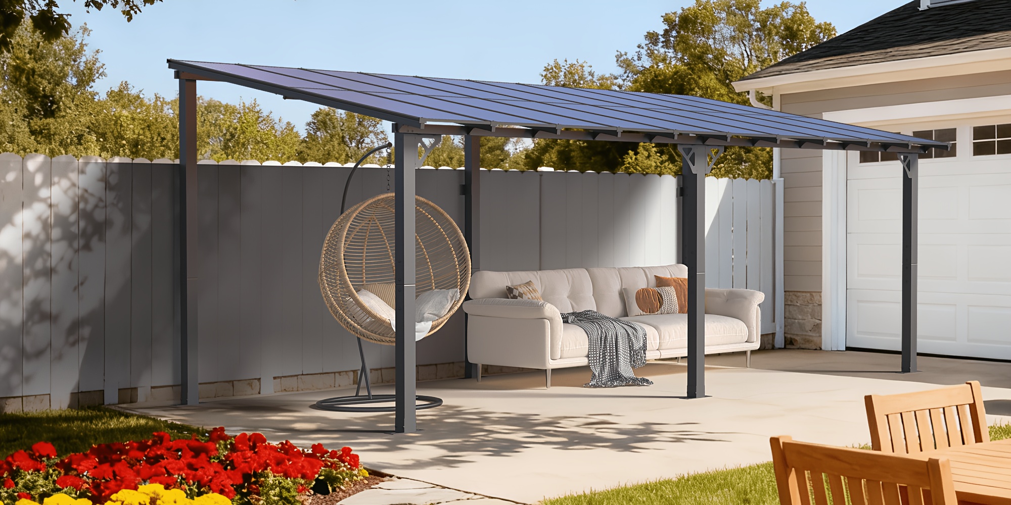 20x10 wall mounted carport hard top   wall mounted   with canopy roof outdoor all weather cover for patio backyard deck shade rain protection Product details 0