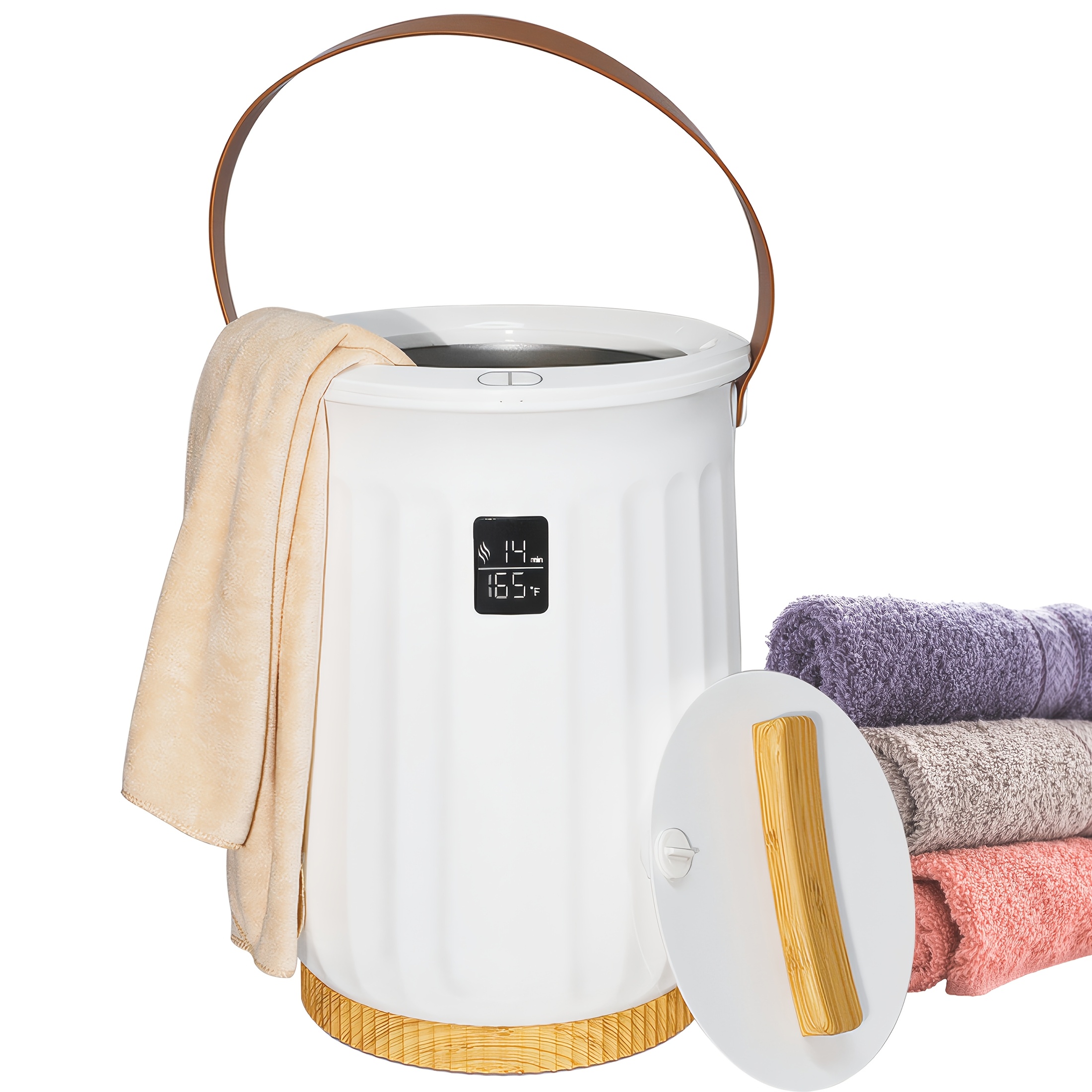 TEMU Large Towel Wamer Bucket With Handle, Fast Heating, Automatic Closing, Spa Level , Suitable For , Home, Housewarming Use