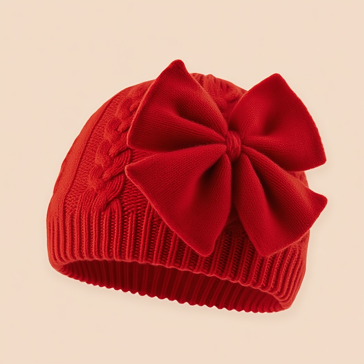 Image of 1pc Baby Large Bow Decorated Warm Knitted Hat, Soft And Cute, Exquisitely , Suitable For Daily Leisure, Outdoor Activities, Festival Gatherings And Other , Perfect As A Gift