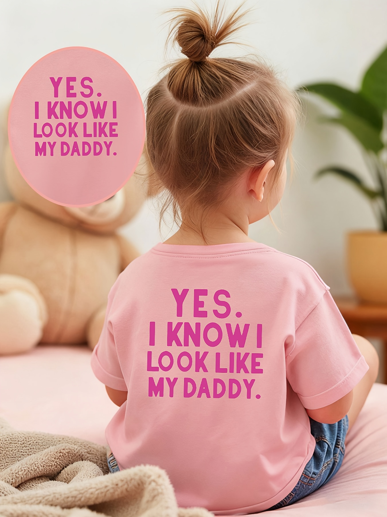 item picture girls   shirt with front and back print yes i   i   my daddy fashionable and comfortable spring summer crew neck short sleeve   outfit for daily   and outdoor activities for girls aged 1 14