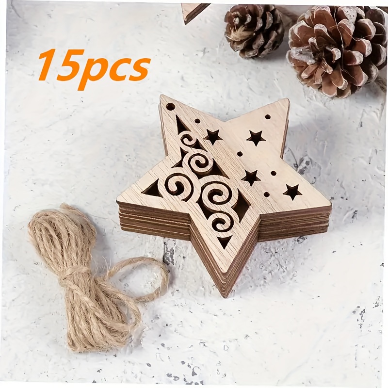 TEMU 15 Pezzi di di Legno a Forma di Stella Traforata, Decorazioni Fai da Te per la Casa, Serie Natalizia in Legno, Ornamenti Appesi Multiuso per