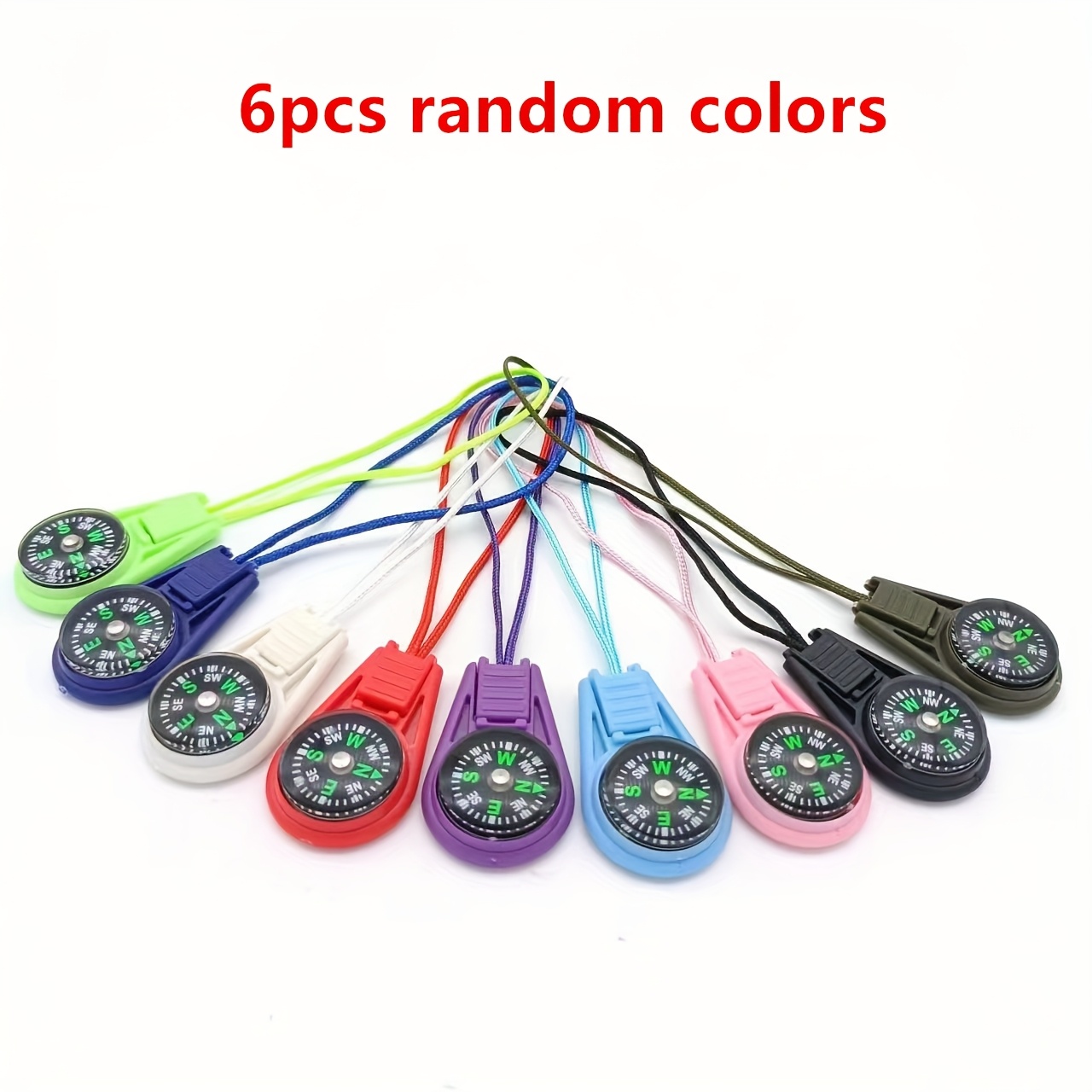 TEMU 6pcs Mini Waterproof Compasses With Adjustable Lanyards - 10 Color Options, For Hiking, Camping, Exploration - Ideal Outdoor Gift For