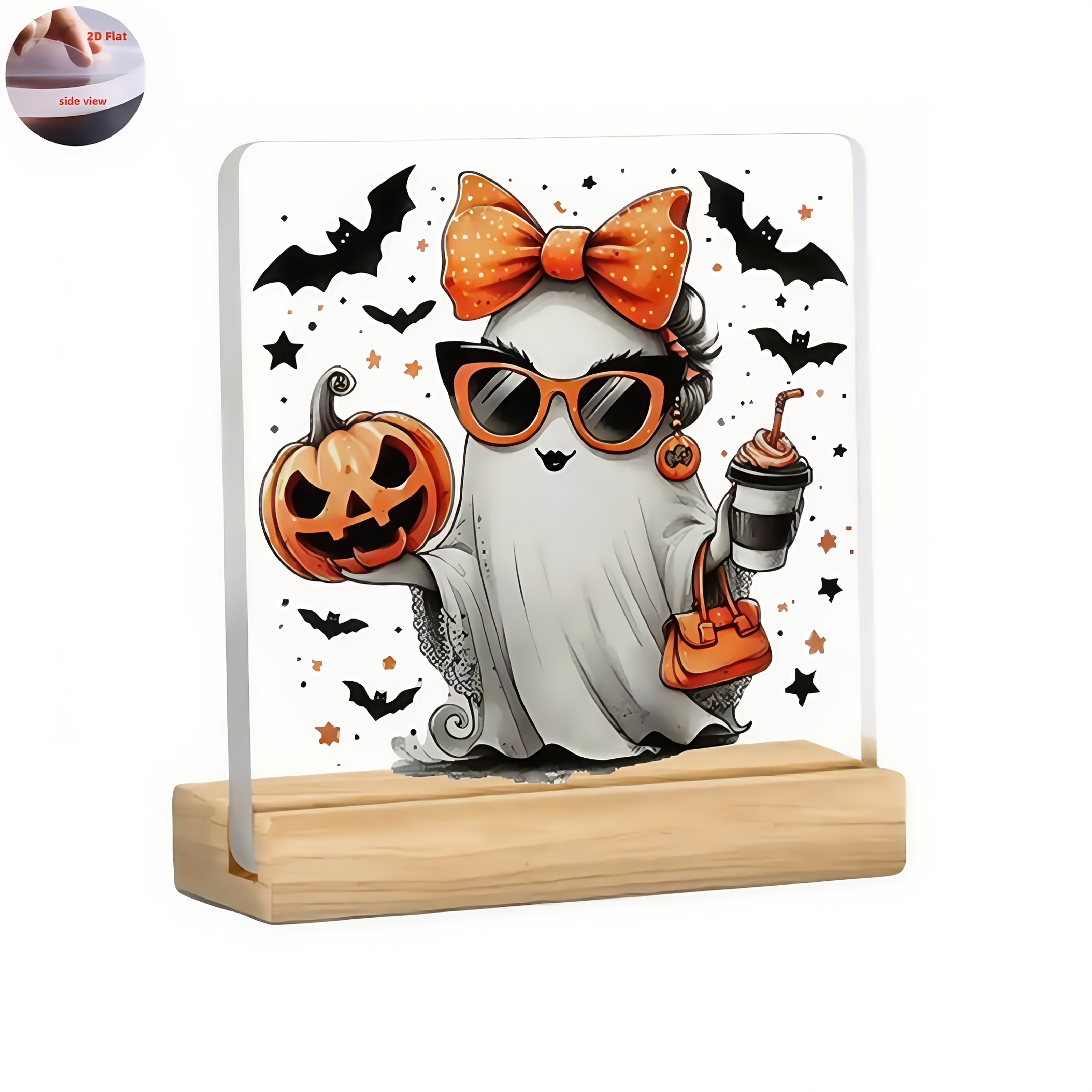 2d flat 1pc halloween cute desktop decoration with pumpkin bat candy artificial jade design suitable for halloween home office bedroom cafe ideal decorative piece with wooden base 2d flat