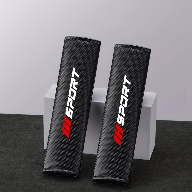 TEMU 2 piezas de protector de para cinturón de seguridad de coche en fibra de carbono y cuero PU - moderno, deportivo y , con relleno de esponja,