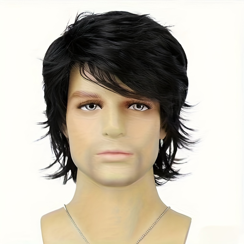 TEMU 2026 New European And Fashion Men's Dark Brown Short Hair Wig, Synthetic Fiber, Natural Black Curly Men's Stylish Wig, Anime Cosplay Wig,