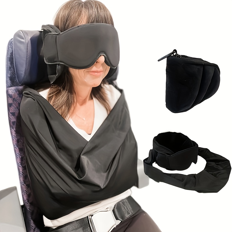 3-in-1 airplane sleep aid:   neck support travel pillow + blackout eye mask - portable   for napping, office, and travel, travel sleep aid, office napping aid,  , soft texture 0