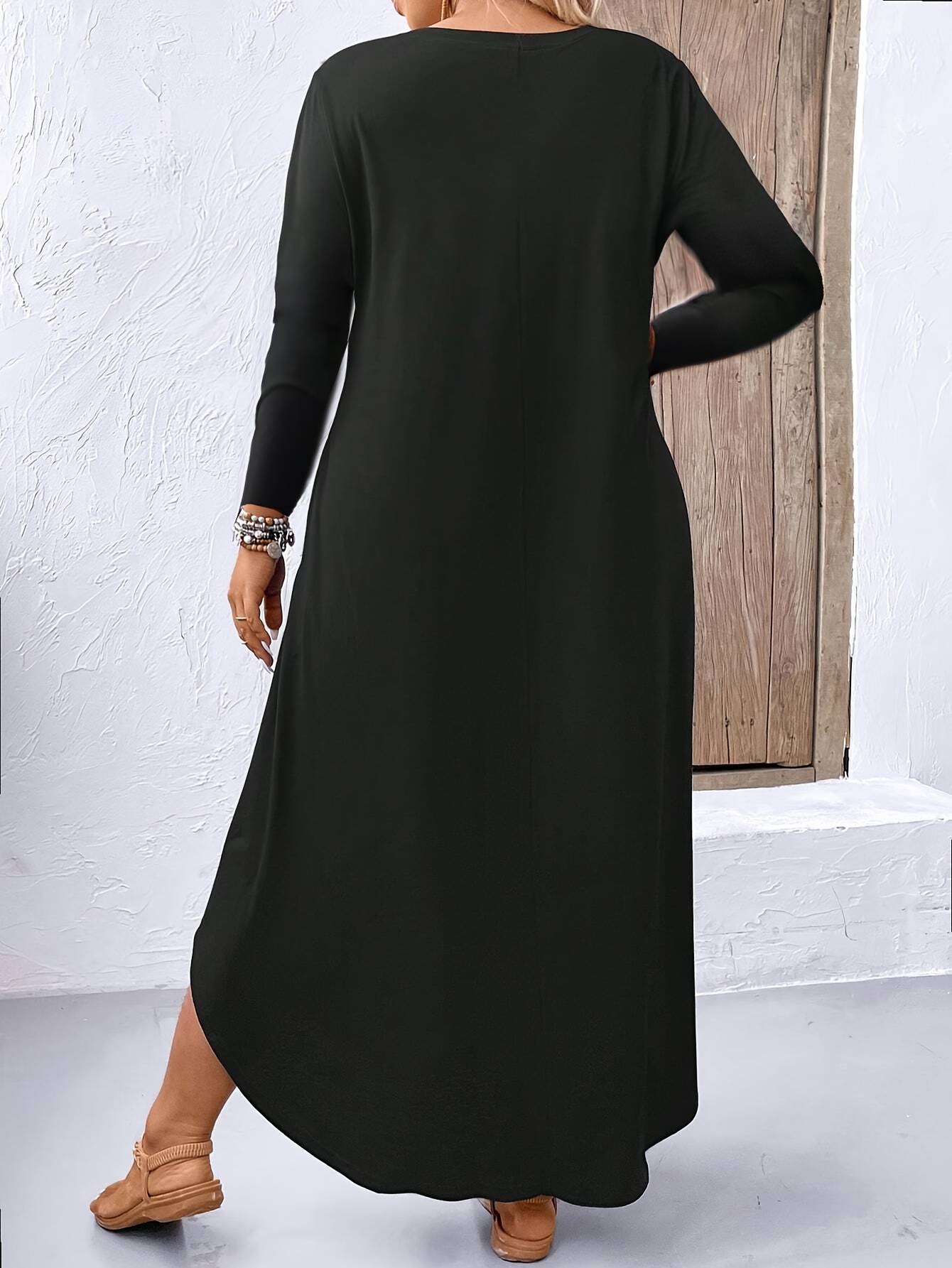 plus size womens plus size black long sleeve maxi dress Temu Canada