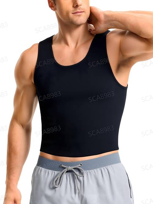 Men S Black Chest Binder Compression Tank Top, Crop Body Shaper Vest for Daily Use And Sports