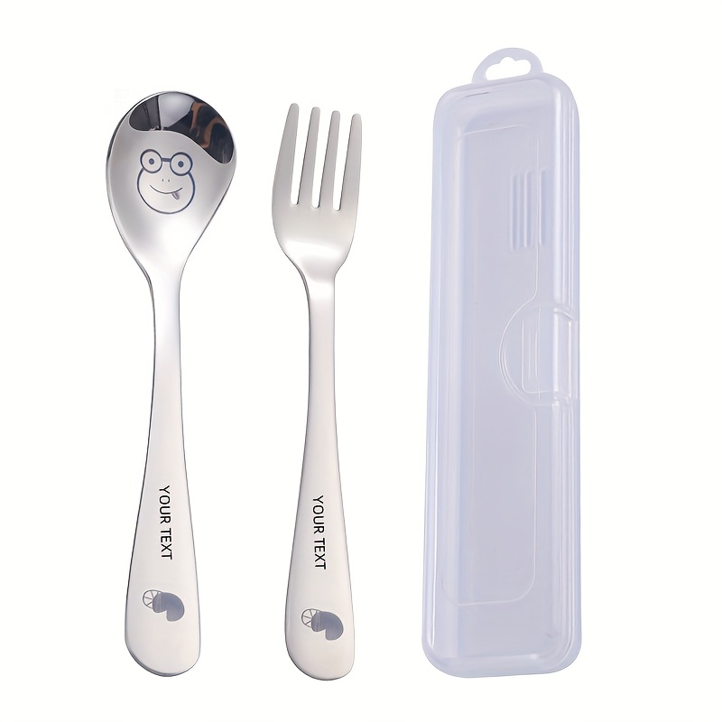 personalized customization 2pcs box portable cutlery set with   reusable stainless steel   set cute cartoon cutlery with cutlery box suitable for travel outdoor camping gift       frogs deer Product details 1