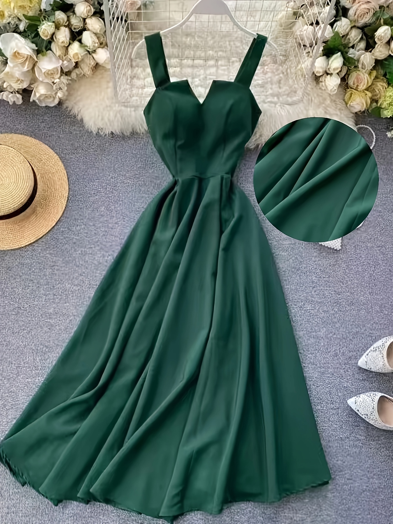 dark green midi dress sleeveless v neck design Temu Germany