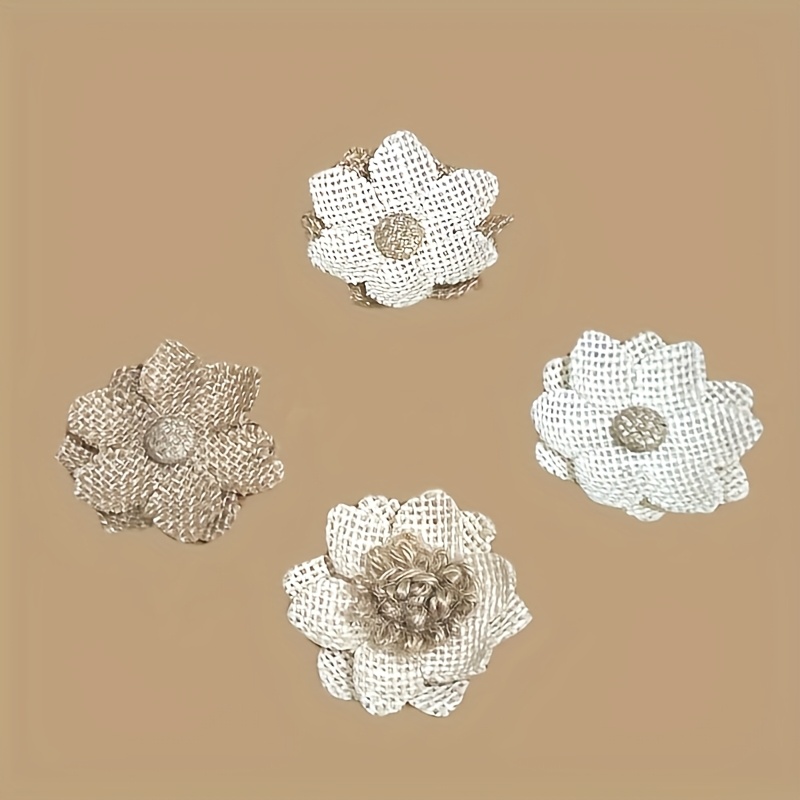 Image of 10 Handmade Burlap Flowers - Rustic Charm For Diy Bouquets And Home Decor, Perfect For Weddings, Parties, And Mother's Day Crafts