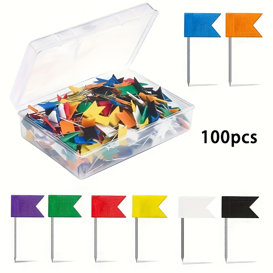 Image of A Box Of 100 Colorful Flag Push Pins, Assorted Color Flag Pins For Creative Teaching Decoration, Map Marking Pins, Suitable For Fixing Labels On Cork Boards In Homes, Offices, And Schools