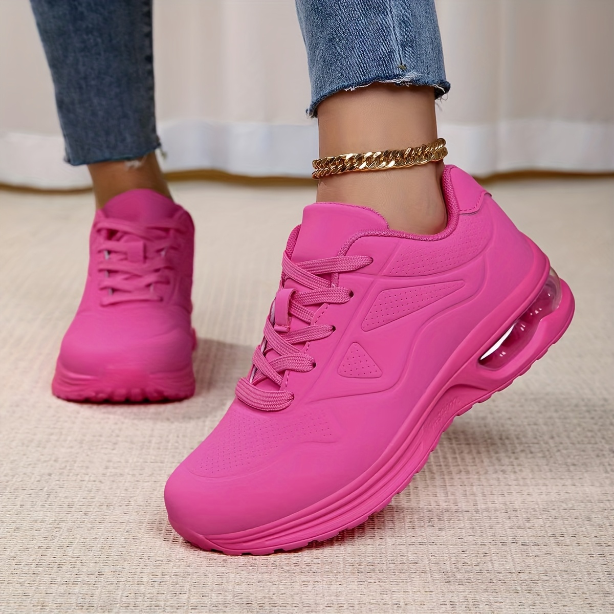 women's fashionable pink air cushion sneakers non slip Temu