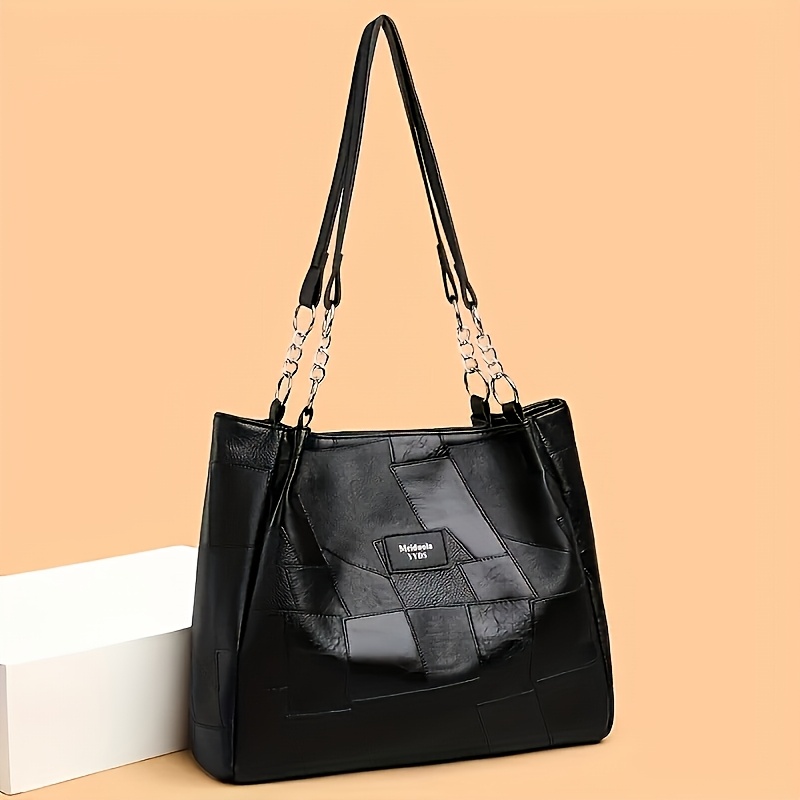 TEMU Women's Large Pu Shoulder Bag Stylish Featuring A Chain Strap, Zipper Closure, And Lining; Work, Travel, And Daily Use; Available Colors.