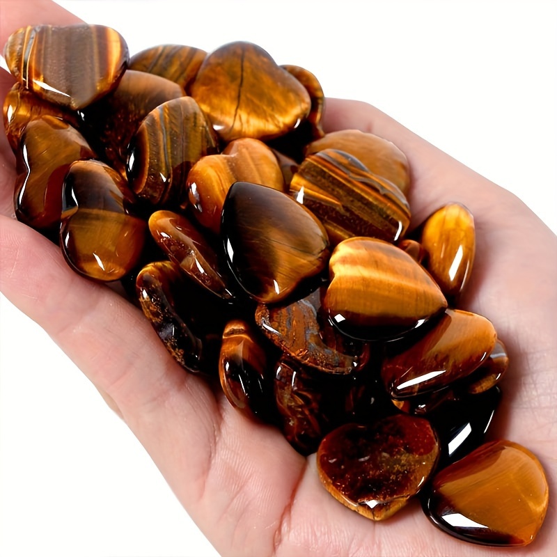 

30pcs Natural Tiger Eye Heart-shaped Palm Stones – Polished Brown & Yellow Crystal For , Home Decor, And Holiday Gifts, Tiger Eye Jewelry