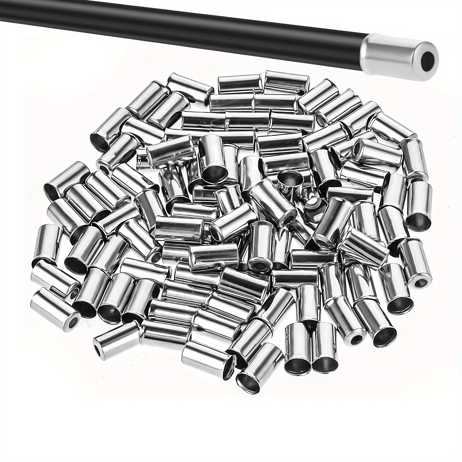 

50 Bike Brake Cable End Caps, 5mm Silver Caps Made Of Brass For Bicycle Cables, Suitable For Road And Mountain Bikes.