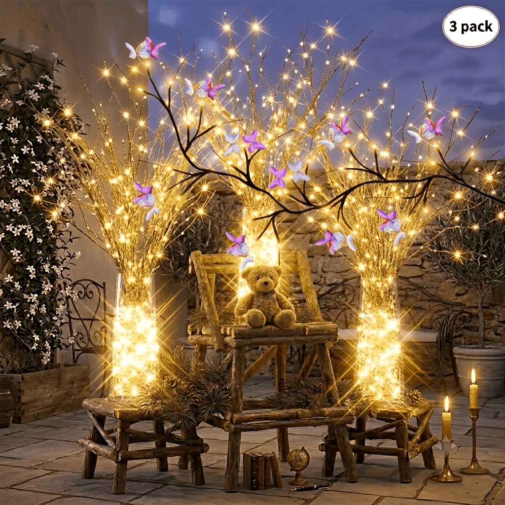 TEMU 3pcs Flexible Magical Vine String Lights, 95 Led Bulbs, 8 Lighting , Usb Powered, Luminous Fairy Lights, Artificial Branch Lights, Ideal For