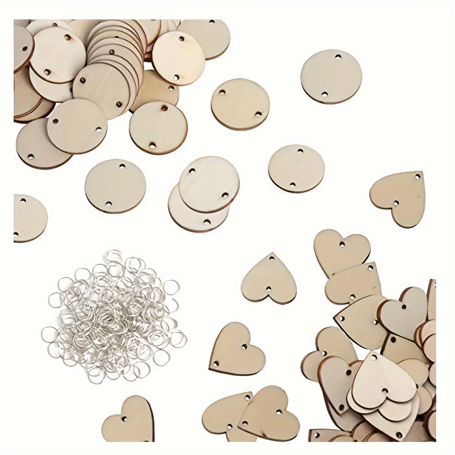 

400 Pieces In Total, 200 Pcs Wooden Circles Wooden Heart Discs With Holes And 200 Pcs 12mm Rings, Wood Slices Discs Tags For Wedding Christmas Ornaments Birthday Boards Art Crafts