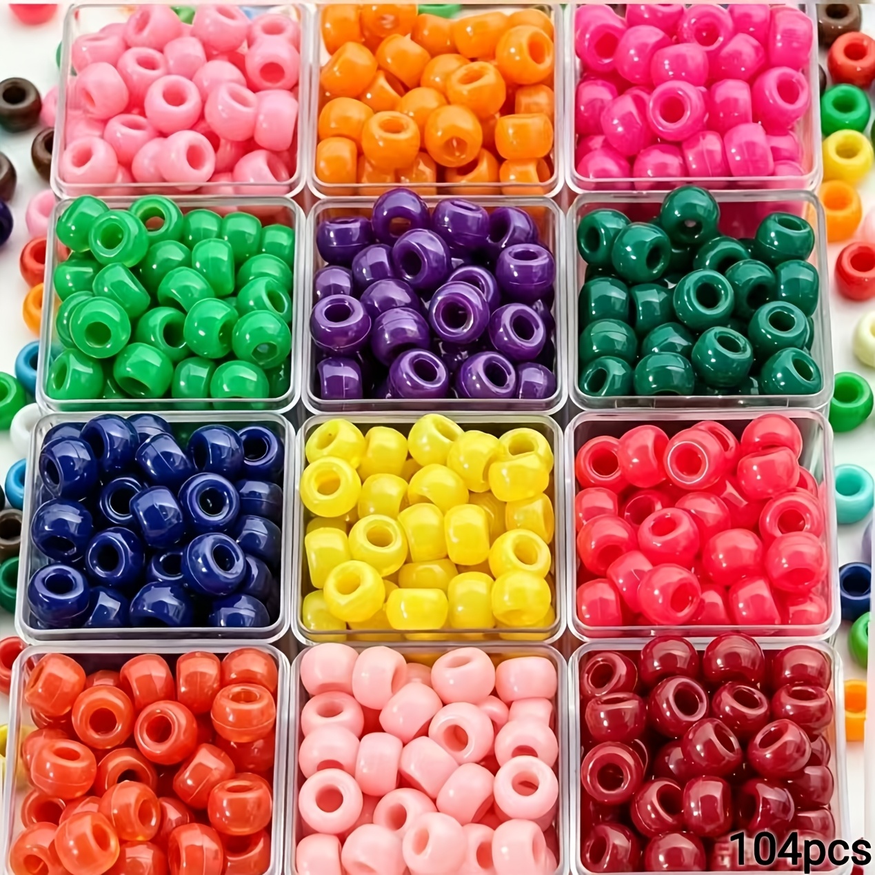 TEMU 104pcs 8mm Solid Color Large Hole Acrylic Bucket Beads For Art, Crafts And Sewing Supplies > Bead Jewelry, Jewelry Supplies > Decorative Beads