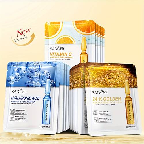 10pcs essence mask set hyaluronic acid hydration vitamin c moisturizing firming transparent gel collagen