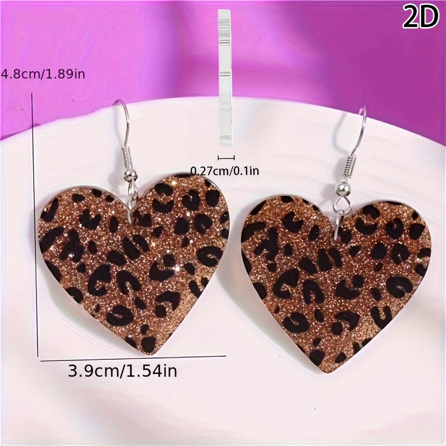 Retro Heart Pendant Earrings Leopard Print
