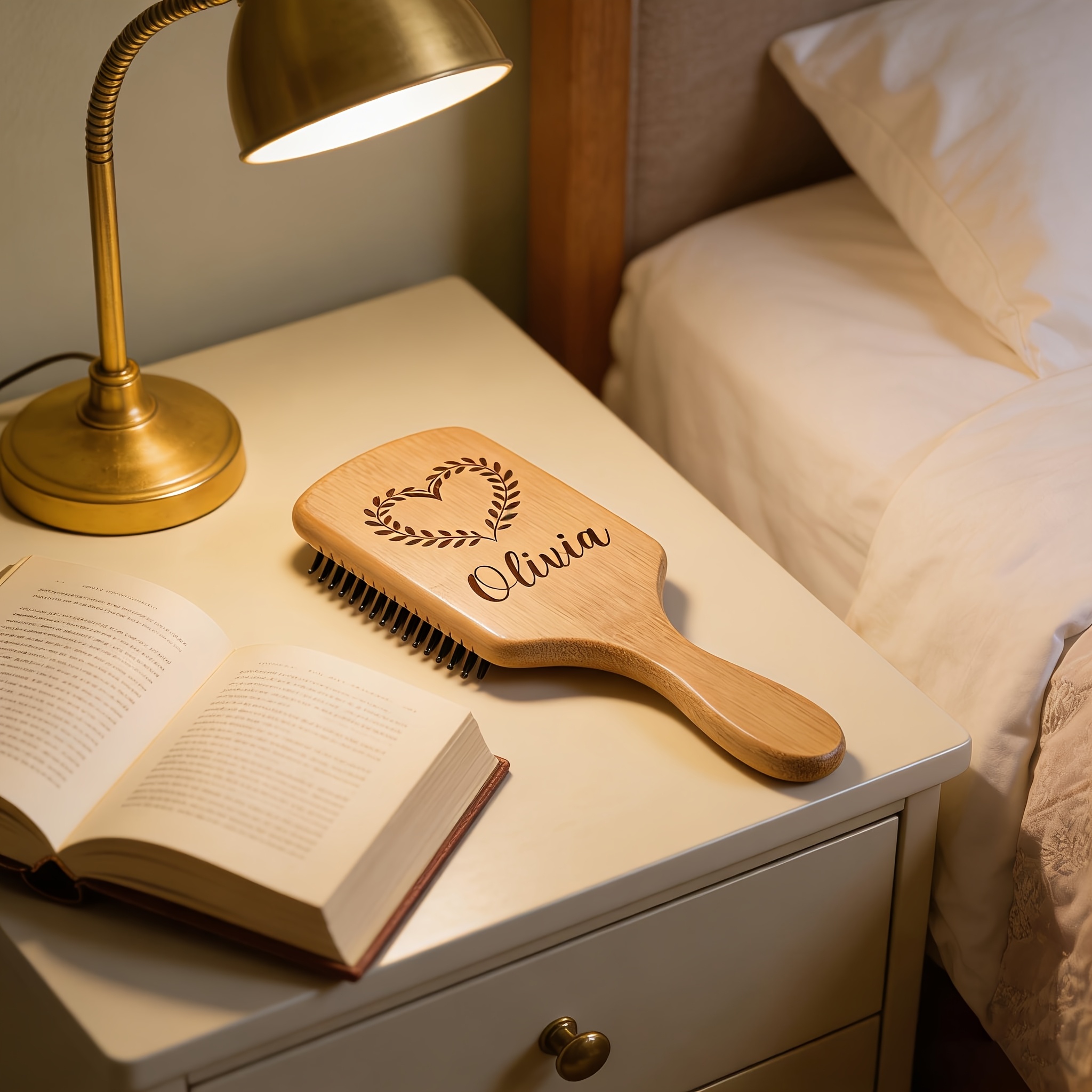TEMU Personalized Name/initials Massaging Hair Brush With Name Engraving - Natural Bamboo Or Wood Comb Suitable For , Scalp Massage For Normal/ Hair,