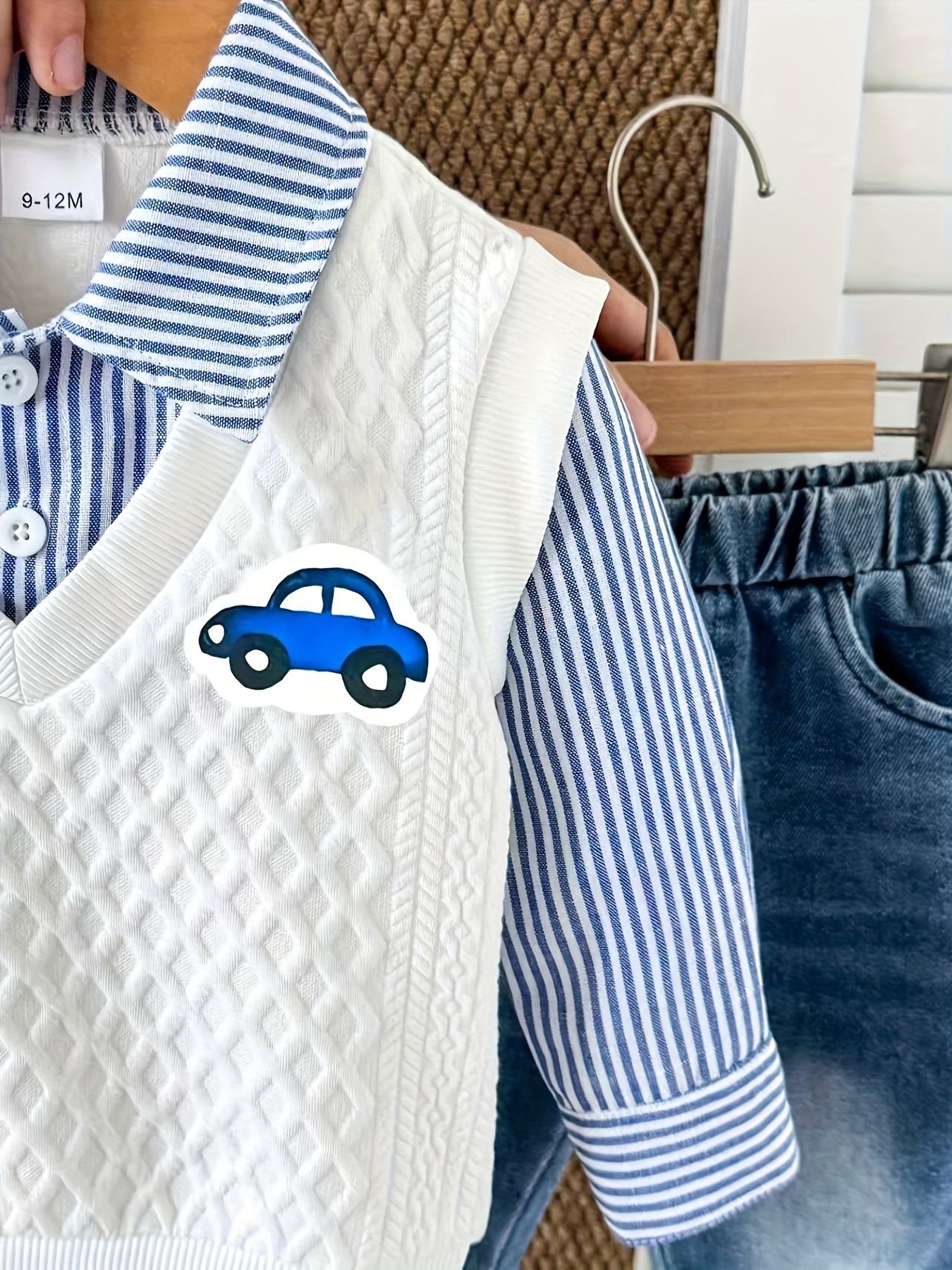 2pcs baby boy denim jeans set striped   neck long sleeve comfortable and versatile for fall winter for outdoor Product details 13