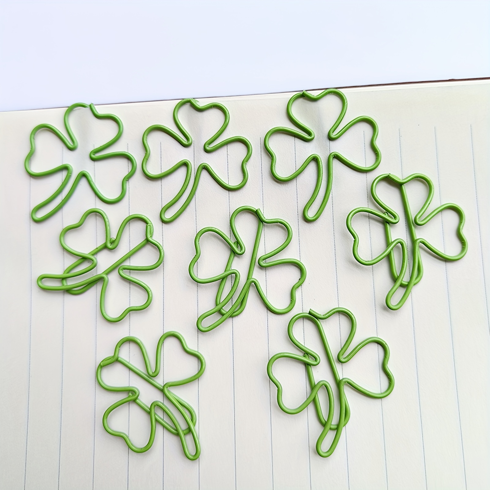 

20pcs Green Lucky Clover Paperclip Creative Shaped Bookmark Clip For Office And Study